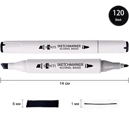 Набір спиртових маркерів Santi Professional SA-120 чорний 6 шт. (390834) - мініатюра 2