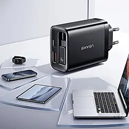 МЗП Usams US-CC299 GaN With Retractable Type-C Cable Xiang Ser. 65W (1USB-A/1C) Black - мініатюра 7