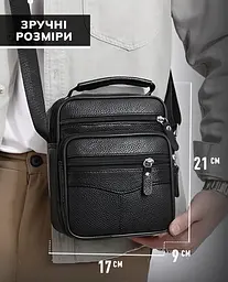 Сумка чоловіча через плече шкіряна чорна барсетка з ручкою (75003) - мініатюра 8