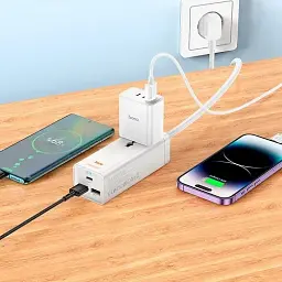 Мережевий подовжувач Hoco AC9A Talent PD30W (1C2A with 1 socket) Desktop Charger White - мініатюра 7