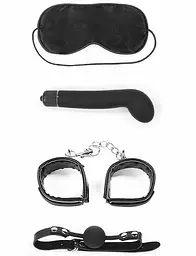 БДСМ набір: маска LoveToy Bondage Kit Vibrating, кляп, наручники та вібратор для точки G, чорний