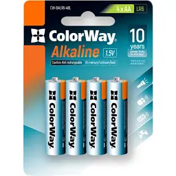 Батарейка ColorWay AA LR6 Alkaline Power (лужні) x4 blister (CW-BALR06-4BL)