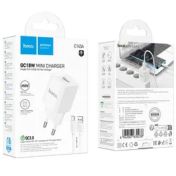 МЗП Hoco C145A Charm QC3.0 18W (1USB-A) + кабель USB to Type-C White - мініатюра 6