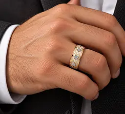 Чоловіча обручка Jewellery Continent з жовтого золота з діамантами та білою емаллю 23 (К-0870) - мініатюра 5