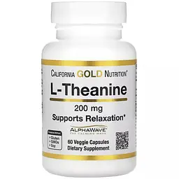 L-теанін California Gold Nutrition L-Theanine Featuring AlphaWave 200 мг 60 вегетаріанських капсул