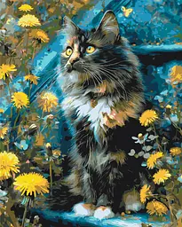 Картина за номерами Котик у кульбабах. Тварини, квіти 40x50 см Origami LW 3009-01