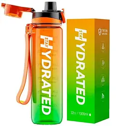 Спортивна пляшка для води Hydrated 1000 мл, фітнес пляшка в зал для фітнесу, велика фляга оранжево-зелена