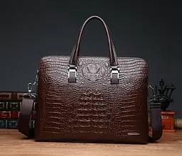 Портфель чоловічий для документів А4 коричневий під крокодила 635К - мініатюра 3