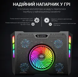 Охолоджувальна підставка для ноутбука до 18 дюймів GamePro GPCP-740 2xUSB 5xfans - мініатюра 11