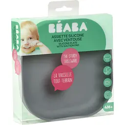 Силіконова тарілка на присосці Beaba Silicone Suction Plate, сіра (913550) - мініатюра 2