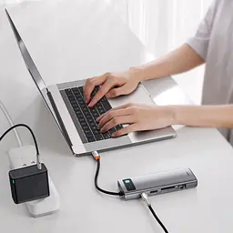 Концентратор Baseus USB3.1 Type-C to USB C(PD)100W/HDMI 4K 30Hz/VGA/USB3.2/RJ45/SD+TF,9in1 Grey (CAHUB-CU0G) - мініатюра 10