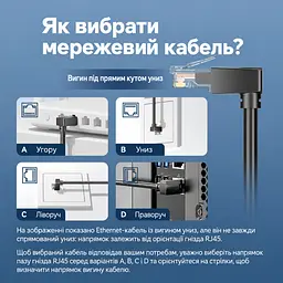 Мережевий патч-корд Ethernet Vention 3 м LAN-кабель Cat.6 UTP 1000 Мбіт/с смуга пропускання 250 МГц RJ45 з кутовим штекером із виходом кабелю вниз на одному кінці та прямим на іншому для прокладання кабелю біля стіни чорний (IBWBI) - мініатюра 3