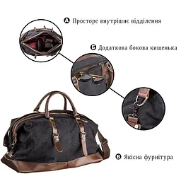 Дорожня сумка текстильна велика 20166 Vintage чорна - мініатюра 4