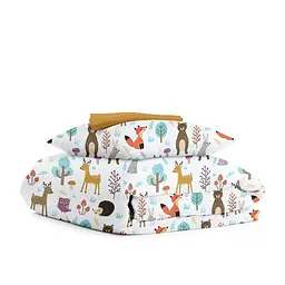 Дитяча постільна білизна в ліжечко COLORFUL ANIMALS CS1, бежевий (AnimalsMushrooms_Mustard_140)