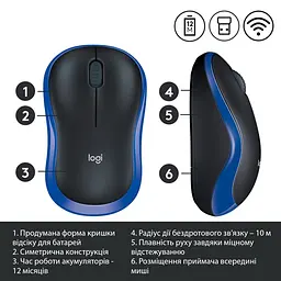 Миша Wireless Mouse M185 BLUE - EWR2 (910-002236) Logitech teh0022090 - мініатюра 4
