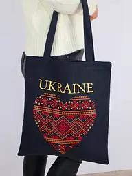 Шоппер з вишивкою UKRAINE червоне серце з золотом, екосумка для покупок - мініатюра 5