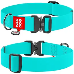 Нашийник для собак Waudog Waterproof, коллартекс, водостійкий, світиться, з QR паспортом, металева пряжка-фастекс, XXL, 43-70х4 см, ментоловий - мініатюра 3