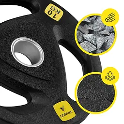 Диск олімпійський Cornix 1 x 10 кг 51 мм металевий, прогумований Black XR-0426 - мініатюра 3