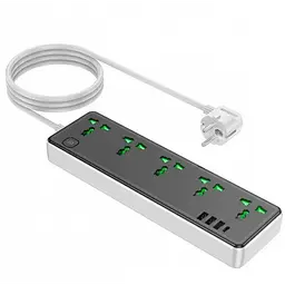 Мережевий зарядний пристрій подовжувач Hoco AC13A 3 USB/Type-C 5 розеток 1m Чорний