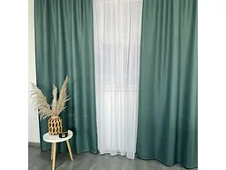 Льняні штори блекаут бірюзового кольору на тасьмі 2шт. 150х270 ALBO pbe0052540 - мініатюра 4