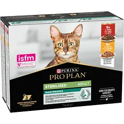 Уцінка. Набір вологого корму для дорослих стерилізованих котів Purina Pro Plan Sterilised шматочки у соусі з яловичиною та куркою 850 г (10 шт. х 85 г) - мініатюра 2