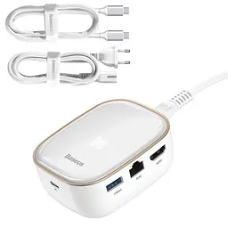 Мультипортовий адаптер USB Хаб Baseus Multi-Functional Charger Type-C CAHUB-AU02 White