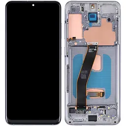 Дисплей Samsung G981U Galaxy S20 5G чорний, OLED, із рамкою сірого кольору, Cosmic Grey, USA Version