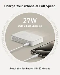 Портативний зарядний пристрій Anker MagGo 10000 mAh Qi2 15W + USB-C PD 27W Білий (7181286) - мініатюра 8