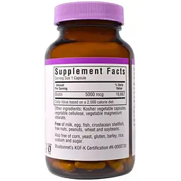 Вітамін B7 Bluebonnet Nutrition Biotin 5000 мкг 60 вегетаріанських капсул - мініатюра 2