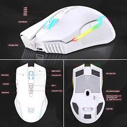 Комп'ютерна мишка Onikuma ігрова бездротова C105 з RGB підсвіткою 2.4GHz 600-3600 DPI 7 кнопок безшумна для ПК та ноутбука біла - мініатюра 6
