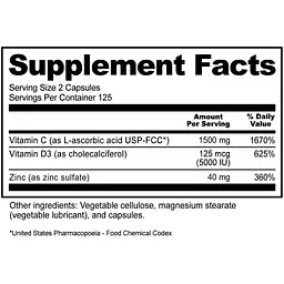 Дієтична добавка NutriBiotic Vitamin C + D3 & Zinc 250 капсул - мініатюра 4
