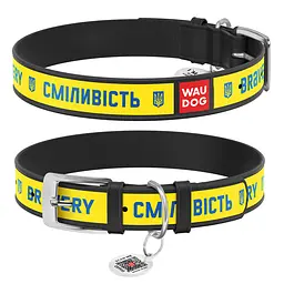 Нашийник для собак шкіряний Waudog Design з QR-паспортом "Сміливість" L Ш 25 мм Д 38-49 см чорний