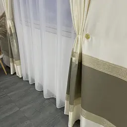 Жакардові штори молочного кольору на тасьмі 2шт. 140х270 ALBO pbe0052414 - мініатюра 2
