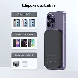 Повербанк 5000mAh Choetech B709 Black PD3.0 бездротова магнітна зарядка (43-00148) - мініатюра 4