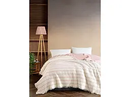 Муслінове покривало Striped Pudra 230х250 см Saheser pbe0051328 - мініатюра 2