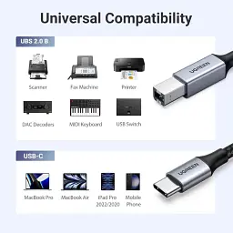 Кабель Type B 2.0 to USB-C UGREEN US370 Printer Cable 2m Black (80807) - мініатюра 4