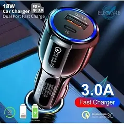 Автомобільний зарядний пристрій No Brand CWa USB - Type-C QC 3.0 Black (Н051037) - мініатюра 3