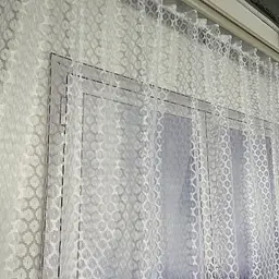 Тюль арка біла з фіолетовим макраме 1,7м на 3м на тасьмі ALBO pbe0052806 - мініатюра 7