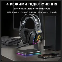 Бездротові ігрові навушники Onikuma GT828 геймерська Bluetooth гарнітура з мікрофоном та RGB Black (19119) - мініатюра 5