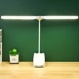 Настільна USB LED лампа гнучка, подвійна з акумулятором та прищіпкою біла - мініатюра 4