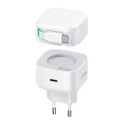 МЗП USAMS US-CC202 PD35W Dual 2C Output GaN Fast Charger With Type-C Magnetic Retractable Cable Module (EU) White