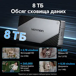 Зовнішній корпус M.2 NVMe SSD Vention USB-C USB 4.0 до 40 Гбіт/с SSD до 8 ТБ формати 2230/2242/2260/2280 ключі B&M Key та M Key вентилятор з авторегулюванням швидкості Thunderbolt 3/4 Windows Linux Mac OS Android iOS монтаж без інструментів UASP TRIM SMART сон через 5 хв алюмінієвий сплав кабель USB 4.0 USB-C ↔ USB-C 0,3 м і силіконова термопрокладка в комплекті сріблясто-сірий із темно-сірими акцентами (KPZH0) - мініатюра 11