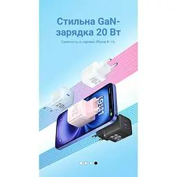 Зарядний пристрій Vention USB-C PD 20 Вт GaN білий (FEPW0-EU) - мініатюра 3