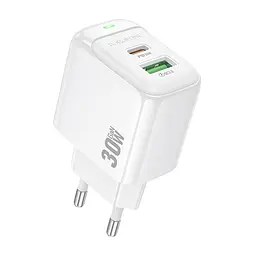 Мережевий зарядний пристрій Borofone BAS45A Potential PD30W+QC3. 0 charger(EU) білий - мініатюра 2