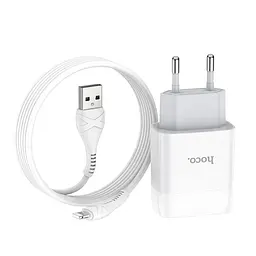 Зарядний пристрій Hoco C73A 2 USB білий + кабель USB to Lightning - мініатюра 2
