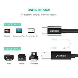 Кабель для принтера USB-C 2.0 to BM 2.0m US241 black Ugreen (50446) - мініатюра 2