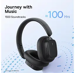 Накладні навушники Baseus Bowie H1i, Noise-Cancellation Wireless Headphones, BT5.3, 3.5mm, 600mAh, 100h, ANC, black - мініатюра 9