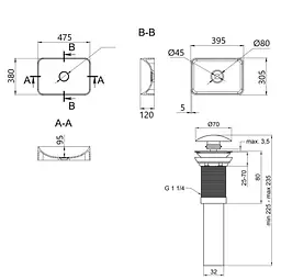 Раковина накладна Qtap Aquarius, Beige, прямокутна, з донним клапаном QTAQA188SB49781 - мініатюра 5