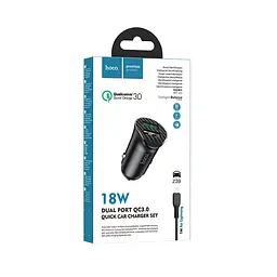 АЗП Hoco Z39 Farsighted dual port QC3.0 Car charger set ( Lightning ) Black - мініатюра 2