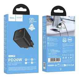 Сетевое зарядне пристрій HOCO N64 Ingenious single port PD20W charger чорний - мініатюра 2